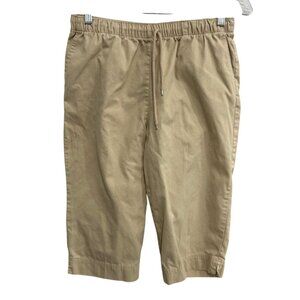 Coral Bay Petite Womens Beige Elastic Waist Capri Pants Sz PL
